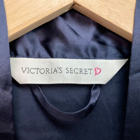Victorias Secret Womens Robe Dark Blue Navy Silky Tie 3/4 Sleeve One Size - Picture 9 of 10